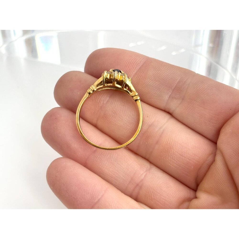Blue Faux Sapphire Gemstone Gold Toned Costume Jewelry Vintage Ring - sz 11.25 - Picture 9 of 14
